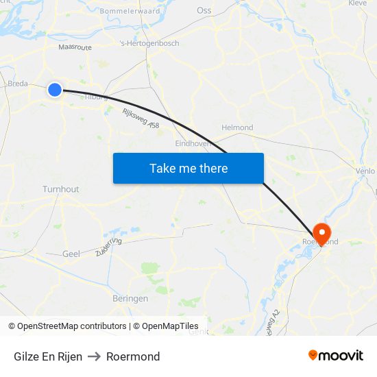 Gilze En Rijen to Roermond map
