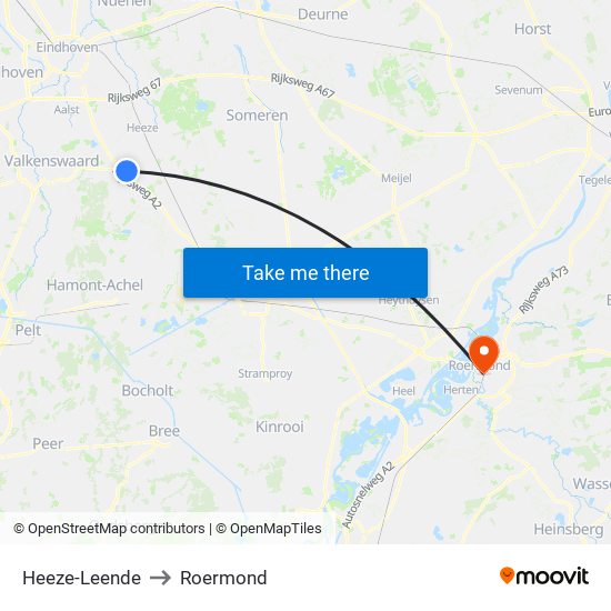 Heeze-Leende to Roermond map