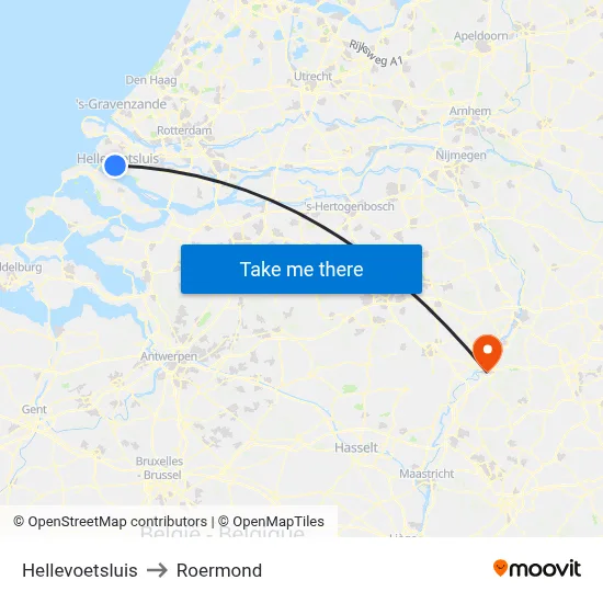 Hellevoetsluis to Roermond map