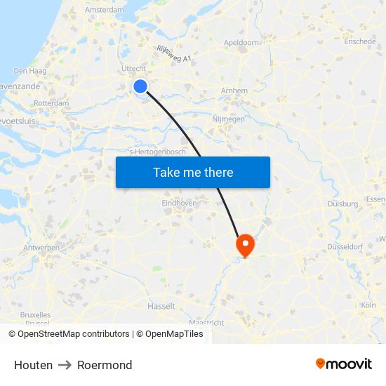 Houten to Roermond map