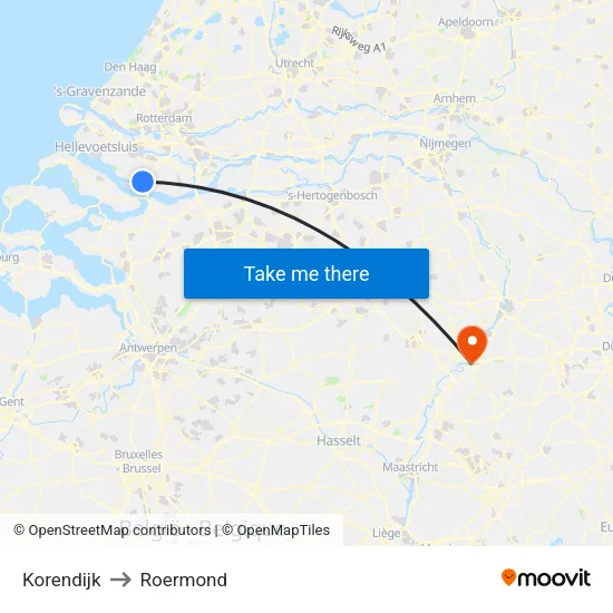 Korendijk to Roermond map