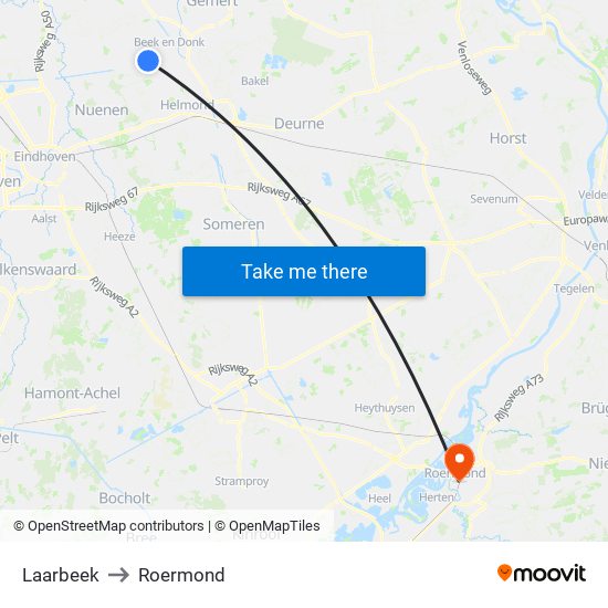 Laarbeek to Roermond map