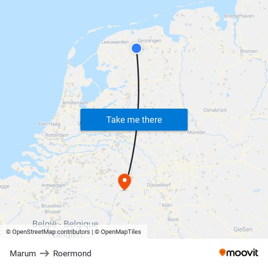 Marum to Roermond map