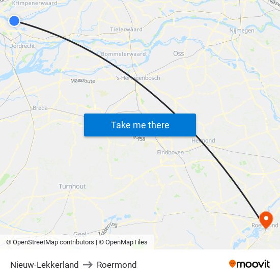 Nieuw-Lekkerland to Roermond map