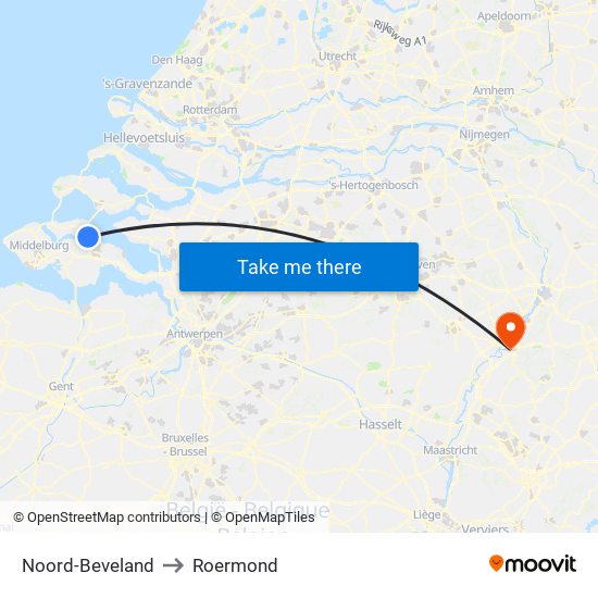 Noord-Beveland to Roermond map