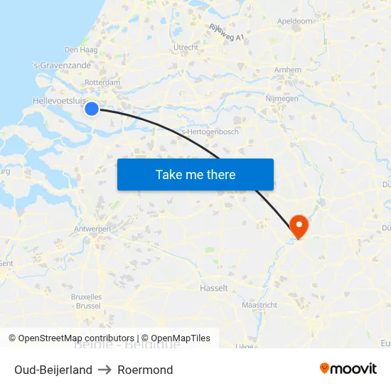 Oud-Beijerland to Roermond map