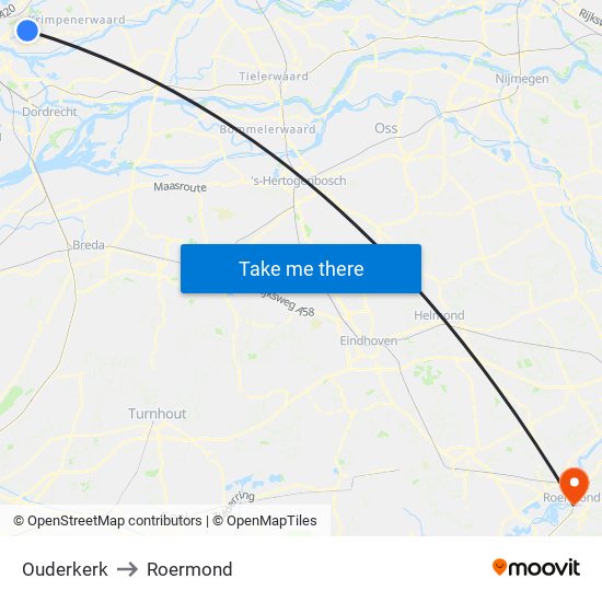 Ouderkerk to Roermond map