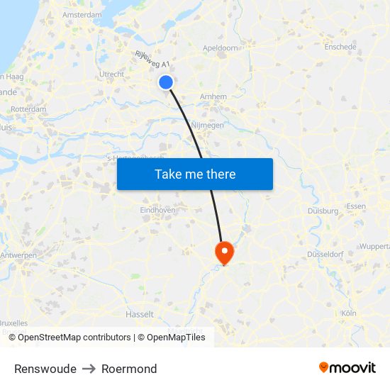 Renswoude to Roermond map