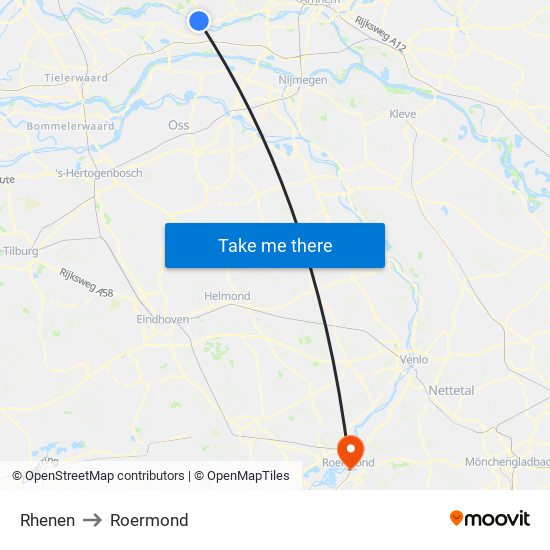 Rhenen to Roermond map