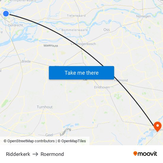 Ridderkerk to Roermond map