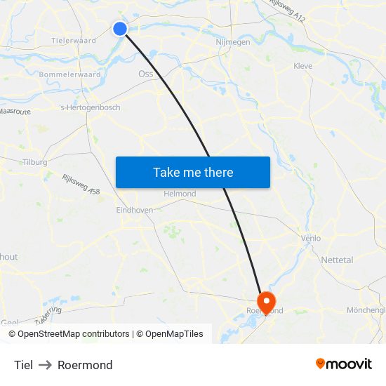 Tiel to Roermond map