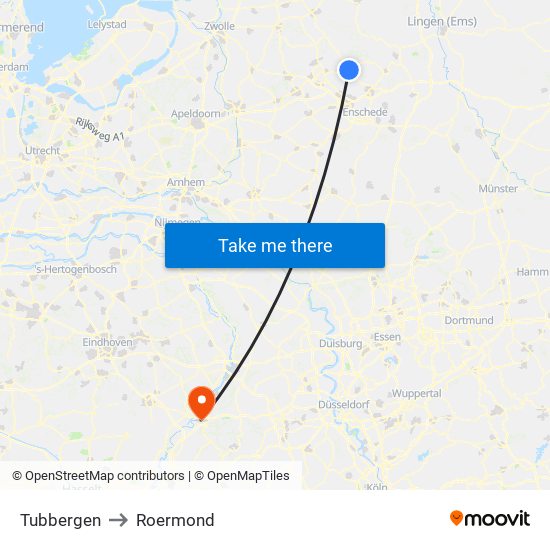 Tubbergen to Roermond map