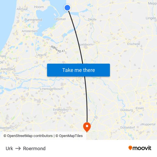 Urk to Roermond map