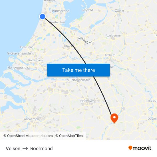 Velsen to Roermond map