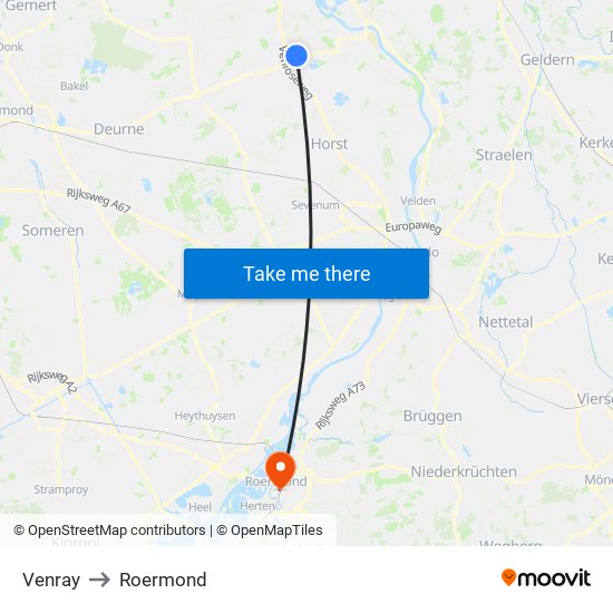 Venray to Roermond map