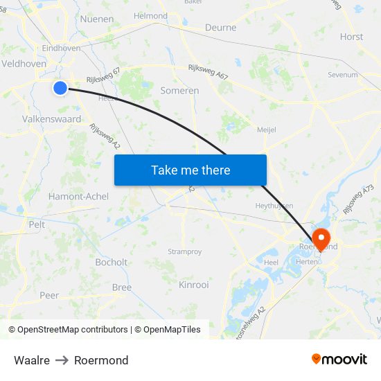 Waalre to Roermond map