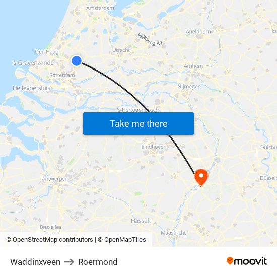 Waddinxveen to Roermond map