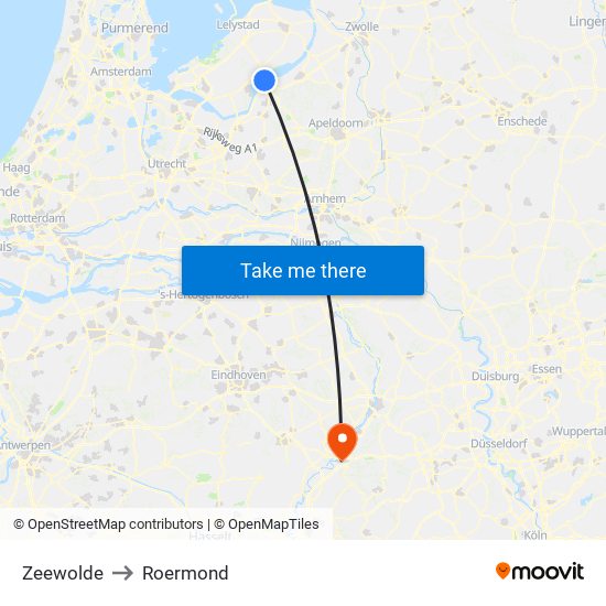 Zeewolde to Roermond map