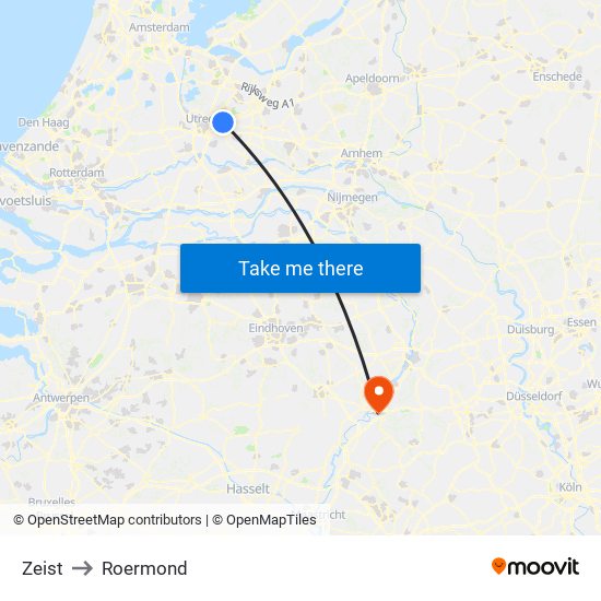 Zeist to Roermond map