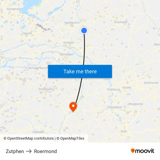 Zutphen to Roermond map