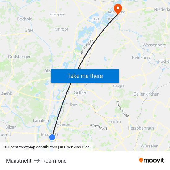 Maastricht to Roermond map