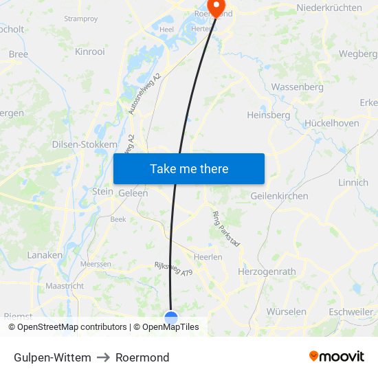 Gulpen-Wittem to Roermond map