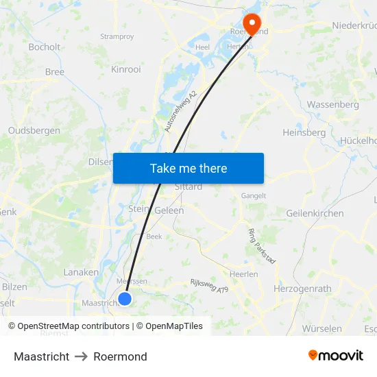 Maastricht to Roermond map