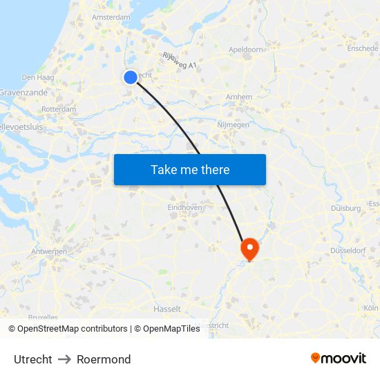 Utrecht to Roermond map