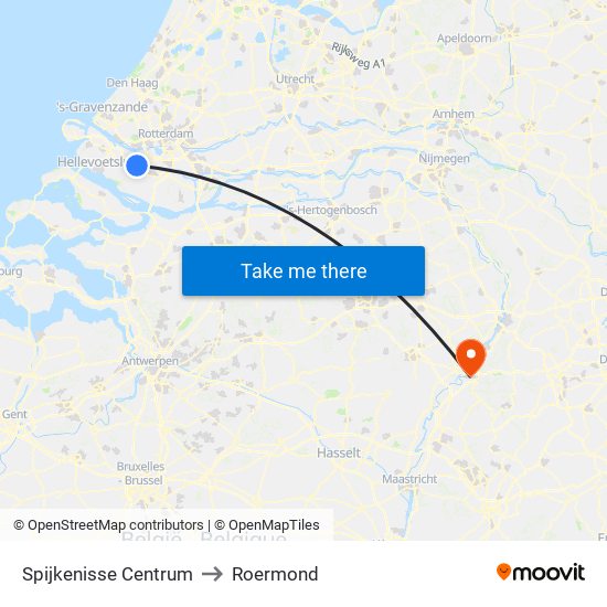 Spijkenisse Centrum to Roermond map