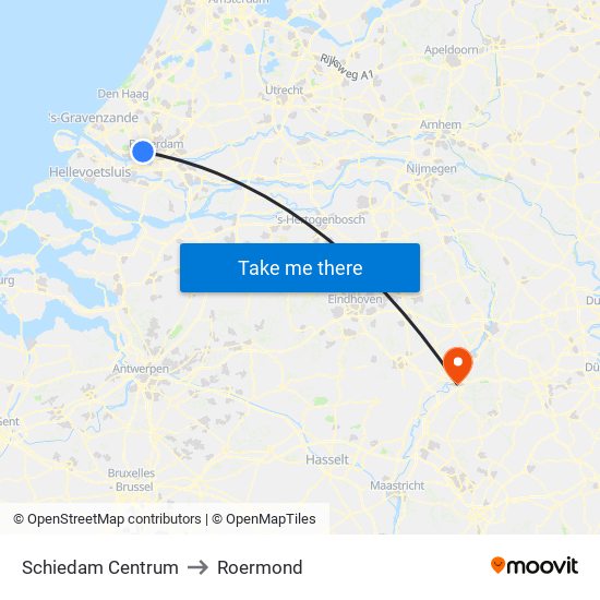 Schiedam Centrum to Roermond map