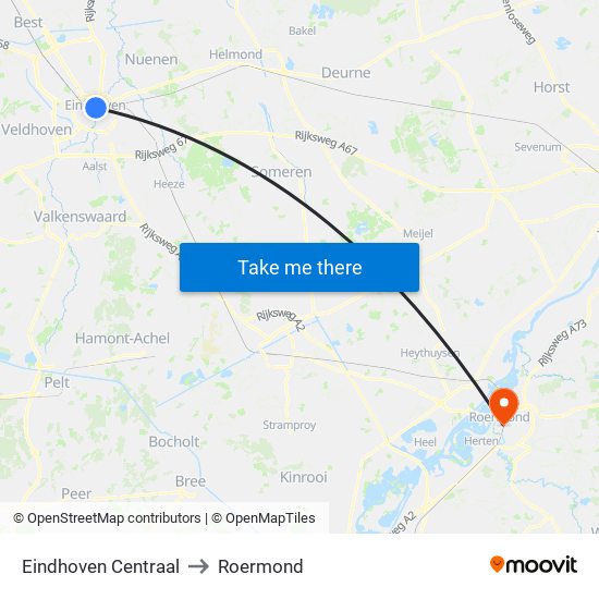 Eindhoven Centraal to Roermond map