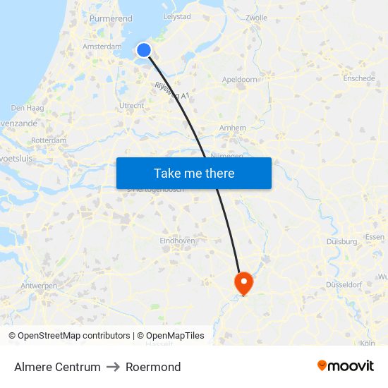 Almere Centrum to Roermond map