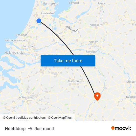 Hoofddorp to Roermond map
