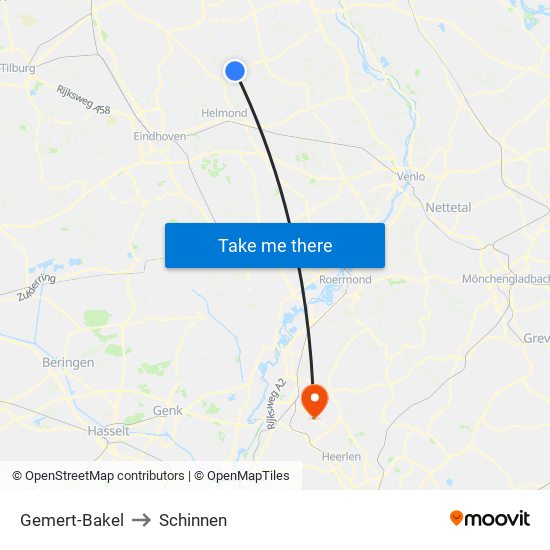 Gemert-Bakel to Schinnen map