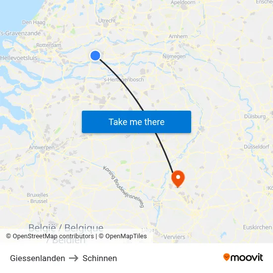 Giessenlanden to Schinnen map