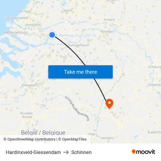 Hardinxveld-Giessendam to Schinnen map