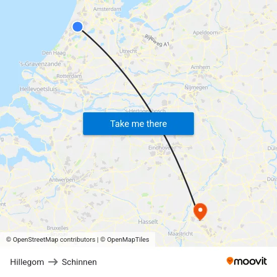 Hillegom to Schinnen map