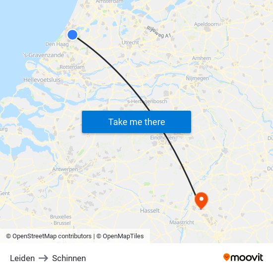 Leiden to Schinnen map