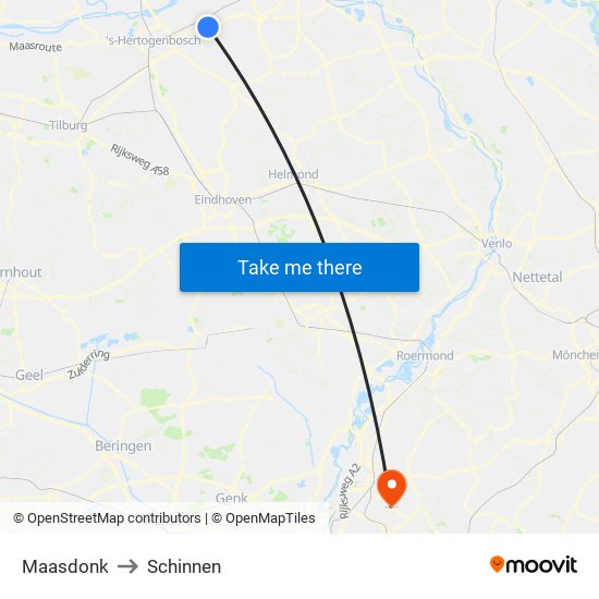 Maasdonk to Schinnen map