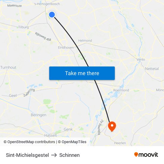 Sint-Michielsgestel to Schinnen map