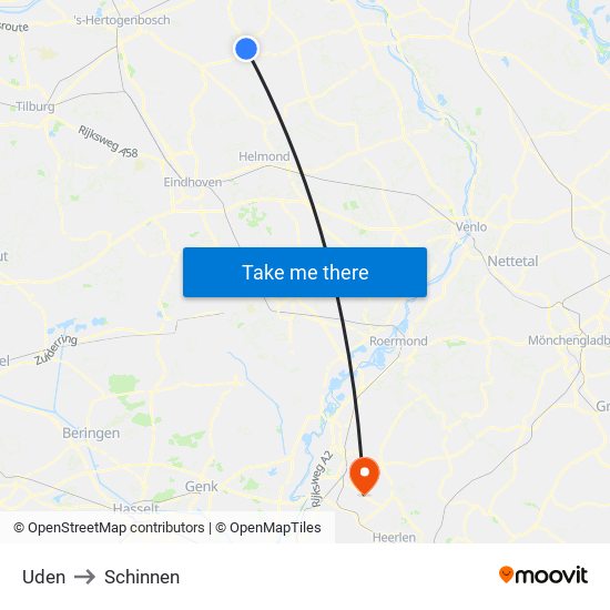 Uden to Schinnen map