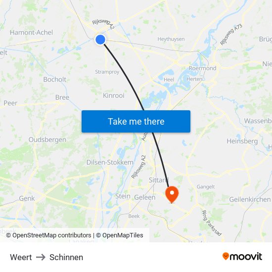 Weert to Schinnen map