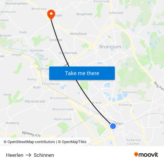 Heerlen to Schinnen map