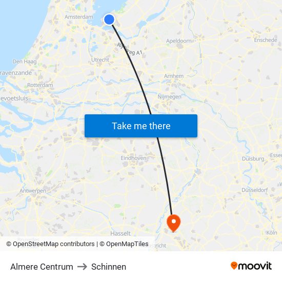 Almere Centrum to Schinnen map