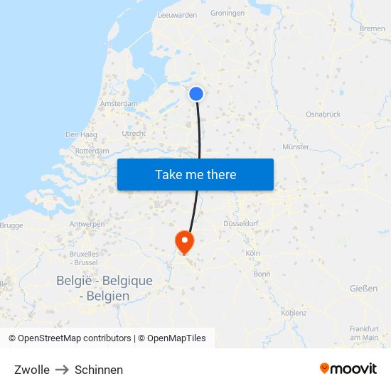 Zwolle to Schinnen map