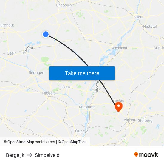 Bergeijk to Simpelveld map