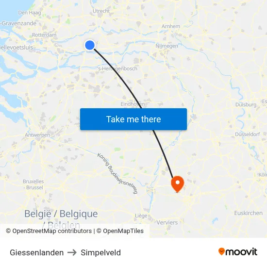 Giessenlanden to Simpelveld map
