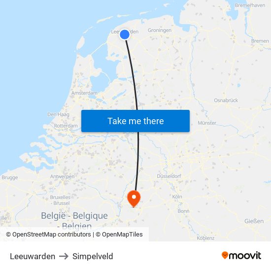 Leeuwarden to Simpelveld map