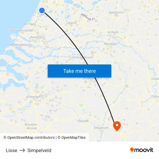 Lisse to Simpelveld map