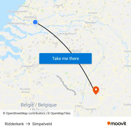 Ridderkerk to Simpelveld map